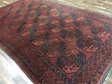 Afghan Rug Hand Knotted Oriental Rug Semi-Antique Turkoman Bukhara Afghan Area Rug 6'8X10'4
