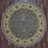Indian Rug Hand Knotted Oriental Rug Fine Gray and Beige Round Peshawar Rug 8'2 x 8'2