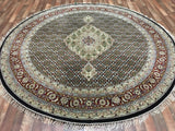 Indian Rug Hand Knotted Oriental Rug Round Mahi Tabriz Oriental Rug With Silk 8'2x8'2