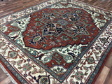 Indian Rug Hand Knotted Oriental Rug Semi-Antique Serapi Oriental Area Rug 8'1 x 10'1