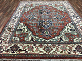 Indian Rug Hand Knotted Oriental Rug Semi-Antique Serapi Oriental Area Rug 8'1 x 10'1