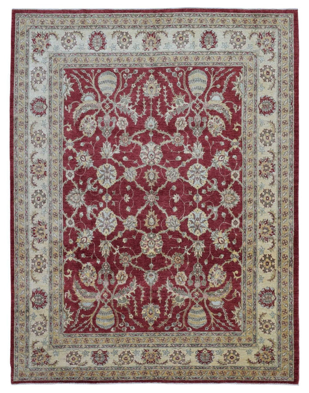 Pakistani Rug Hand Knotted Oriental Rug Large Fine Hand Knotted Golden Red Peshawar Rug 8'x10'8