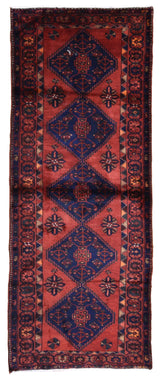 Persian Rug Hand Knotted Oriental Rug Semi-Antique Fine Persian Hamadan Runner 3'6 x 9'1