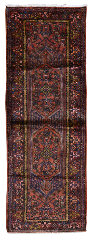 Persian Rug Hand Knotted Oriental Rug Semi-Antique Fine Persian Hamadan Runner 3'7 X 9'6