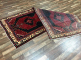 Persian Rug Hand Knotted Oriental Rug Semi-Antique Persian Hamadan Oriental Runner Rug 4'1 x 9'7