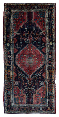 Persian Rug Hand Knotted Oriental Rug Semi-Antique Persian Hamadan Oriental Runner Rug 4'11x10'7