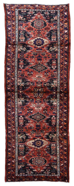Persian Rug Hand Knotted Oriental Rug Semi Antique Persian Hamadan Runner 3'7X10'