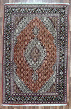 Persian Rug Hand Knotted Oriental Rug Very Fine Silk Mahi Tabriz Area Rug 6'5 X 9'10