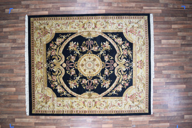 Indian Rug Hand Knotted Oriental Rug Fine Auboussan 9'7x8'0