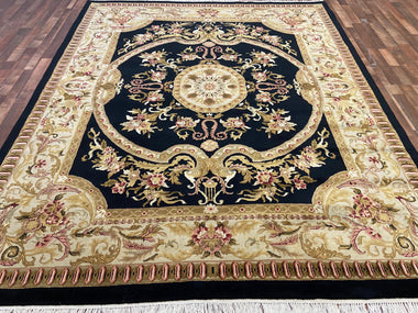 Indian Rug Hand Knotted Oriental Rug Fine Auboussan 9'7x8'0