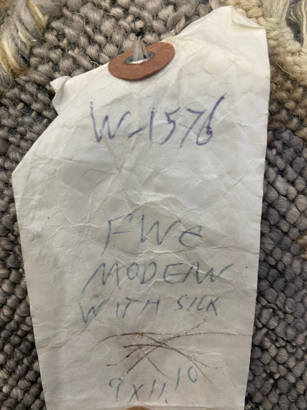 Indian Rug Hand Knotted Oriental Rug Fine Modern With Silk 9'0x11'10