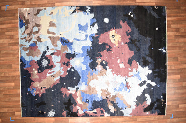 Indian Rug Hand Knotted Oriental Rug Fine Modern With Silk 9'0x12'0