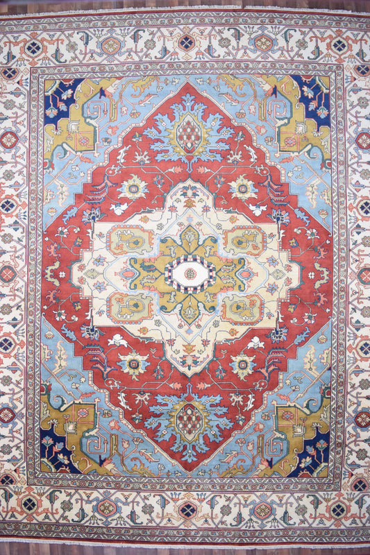 Indian Rug Hand Knotted Oriental Rug Fine Serapi 11'10x14'10