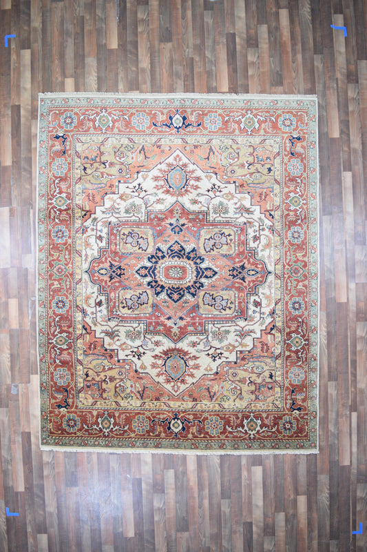 Indian Rug Hand Knotted Oriental Rug Fine Serapi 7'8x9'9