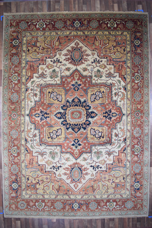 Indian Rug Hand Knotted Oriental Rug Fine Serapi 9'10x13'10