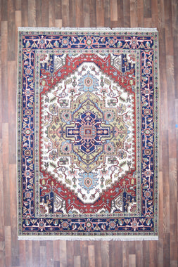 Indian Rug Hand Knotted Oriental Rug Fine Serapi 9'1x6'2