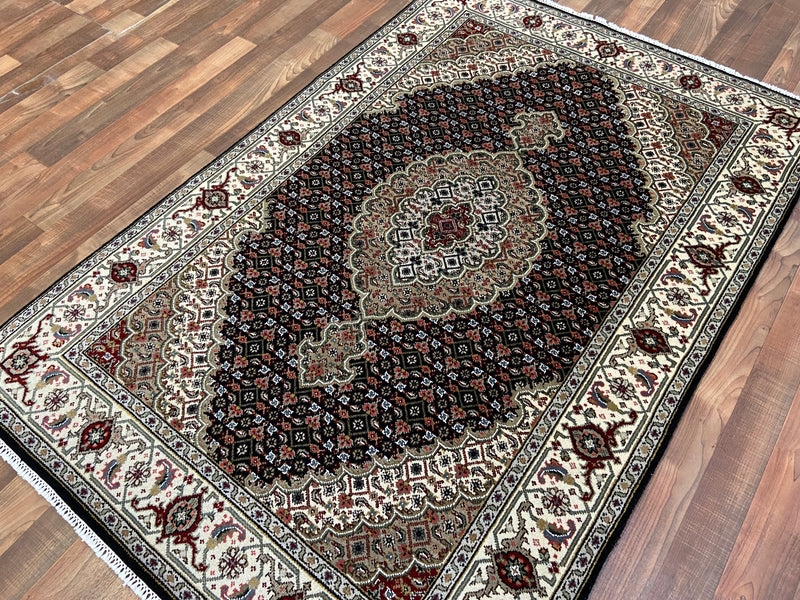 Indian Rug Hand Knotted Oriental Rug Fine Silk Touch Tabriz 6'0x4'0