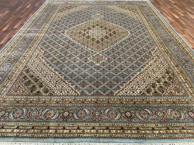 Indian Rug Hand Knotted Oriental Rug Fine Tabriz with Silk 13'8x10'0