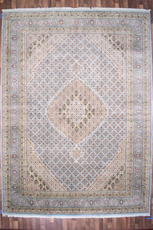 Indian Rug Hand Knotted Oriental Rug Fine Tabriz with Silk 13'8x10'0
