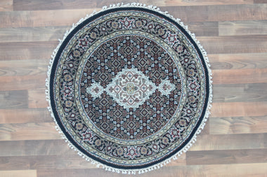 Indian Rug Hand Knotted Oriental Rug Fine Tabriz with Silk 3'0x3'0