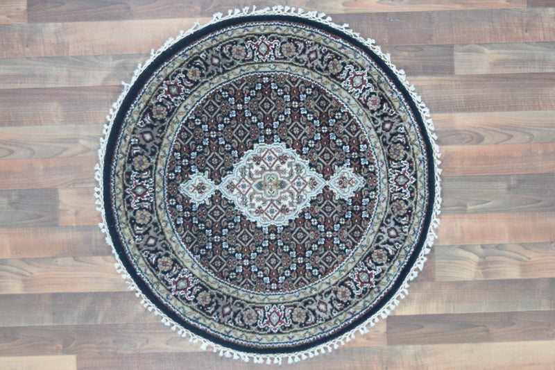 Indian Rug Hand Knotted Oriental Rug Fine Tabriz with Silk 3'0x3'0