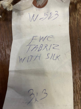 Indian Rug Hand Knotted Oriental Rug Fine Tabriz with Silk 3'0x3'0