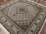 Indian Rug Hand Knotted Oriental Rug Fine Tabriz with Silk 6'3x6'3