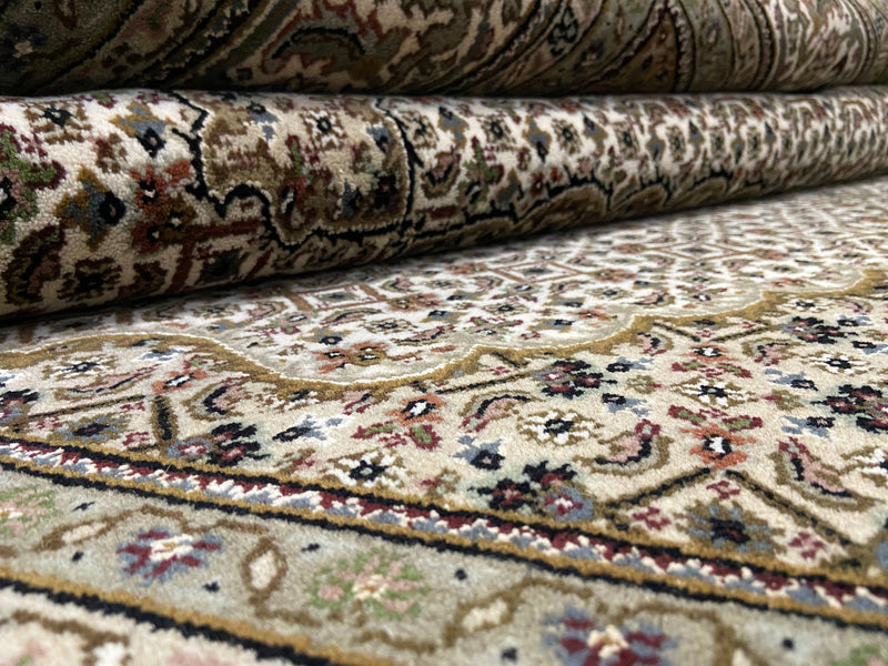 Indian Rug Hand Knotted Oriental Rug Fine Tabriz with Silk 6'3x6'3