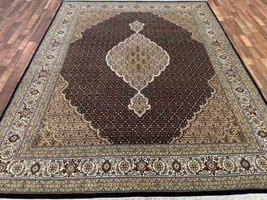 Indian Rug Hand Knotted Oriental Rug Fine Tabriz with Silk 8'0x10'0