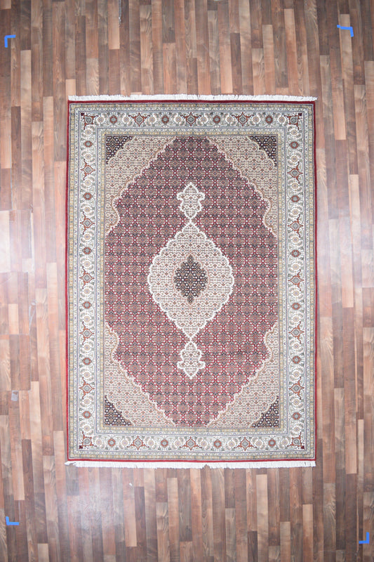 Indian Rug Hand Knotted Oriental Rug Fine Tabriz with Silk 9'10x6'8