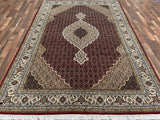 Indian Rug Hand Knotted Oriental Rug Fine Tabriz with Silk 9'10x6'8