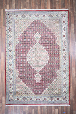 Indian Rug Hand Knotted Oriental Rug Fine Tabriz with Silk 9'8x6'6