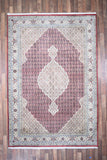 Indian Rug Hand Knotted Oriental Rug Fine Tabriz with Silk 9'8x6'6
