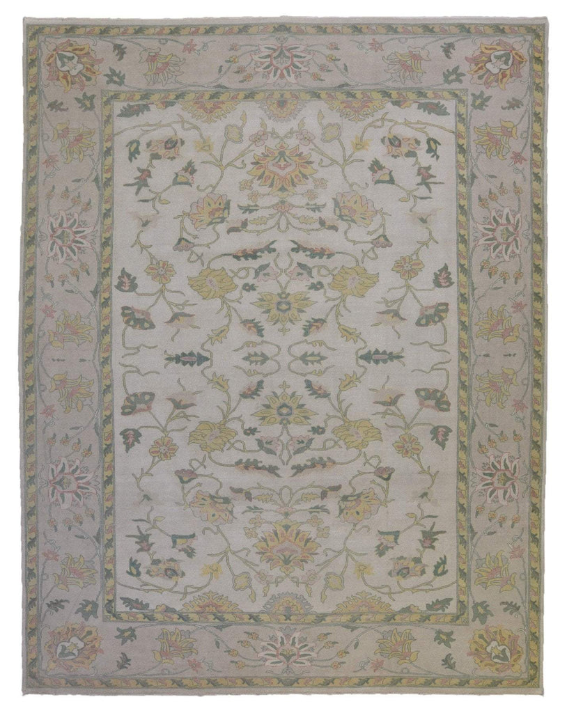 Beige and Green Oushak Oriental Area Rug 9'8X12'1