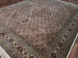 India Rug Hand Knotted Oriental Rug Fine Rose Red and Gold Silk Weave Tabriz 8'x10'3