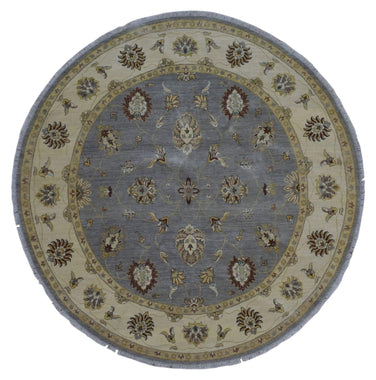 Indian Rug Hand Knotted Oriental Rug Fine Gray and Beige Round Peshawar Rug 8'2 x 8'2