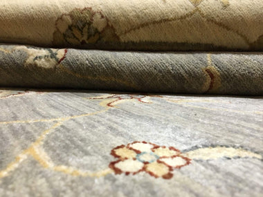 Indian Rug Hand Knotted Oriental Rug Fine Gray and Beige Round Peshawar Rug 8'2 x 8'2