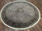 Indian Rug Hand Knotted Oriental Rug Fine Mahi Tabriz Oriental Round Rug With Silk 6'1X6'1