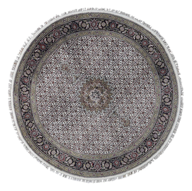 Indian Rug Hand Knotted Oriental Rug Fine Mahi Tabriz Oriental Round Rug With Silk 6'1X6'1