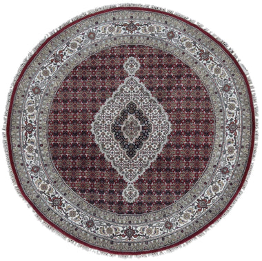 Indian Rug Hand Knotted Oriental Rug Fine Mahi Tabriz Oriental Round Rug With Silk 6'2x6'2