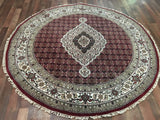 Indian Rug Hand Knotted Oriental Rug Fine Mahi Tabriz Oriental Round Rug With Silk 6'2x6'2