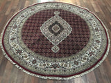 Indian Rug Hand Knotted Oriental Rug Fine Mahi Tabriz Oriental Round Rug With Silk 6'2x6'2