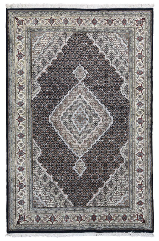 Indian Rug Hand Knotted Oriental Rug Fine Mahi Tabriz Oriental Rug With Silk 6'2X9'4
