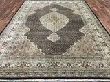 Indian Rug Hand Knotted Oriental Rug Fine Mahi Tabriz Oriental Rug With Silk 8'2X11'3