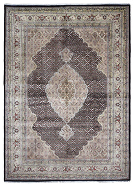 Indian Rug Hand Knotted Oriental Rug Fine Mahi Tabriz Oriental Rug With Silk 8'2X11'3