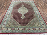 Indian Rug Hand Knotted Oriental Rug Fine Mahi Tabriz Rug With Silk 6'6X10'