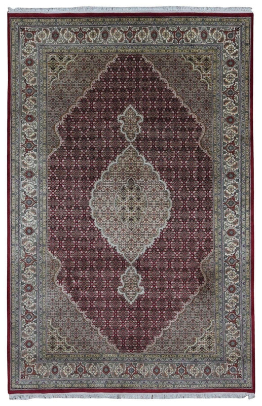 Indian Rug Hand Knotted Oriental Rug Fine Mahi Tabriz Rug With Silk 6'6X10'