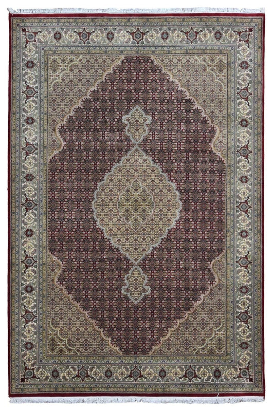Indian Rug Hand Knotted Oriental Rug Fine Mahi Tabriz Rug With Silk 6'7X9'9