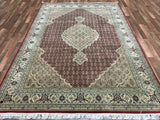 Indian Rug Hand Knotted Oriental Rug Fine Mahi Tabriz Rug With Silk 6'7X9'9