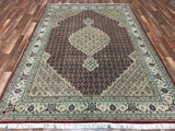 Indian Rug Hand Knotted Oriental Rug Fine Mahi Tabriz Rug With Silk 6'7X9'9